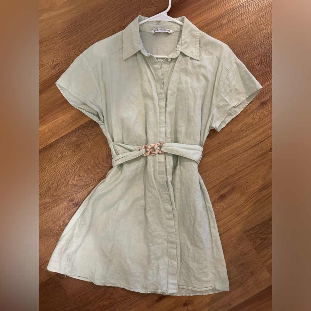 Zara Linen Belted Shirt-Dress